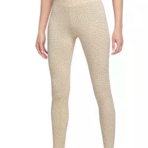 Nike Women's Sportswear Sport Shine Mid-Rise All Over Print Leggings-Tan Size M - Picture 1 of 9